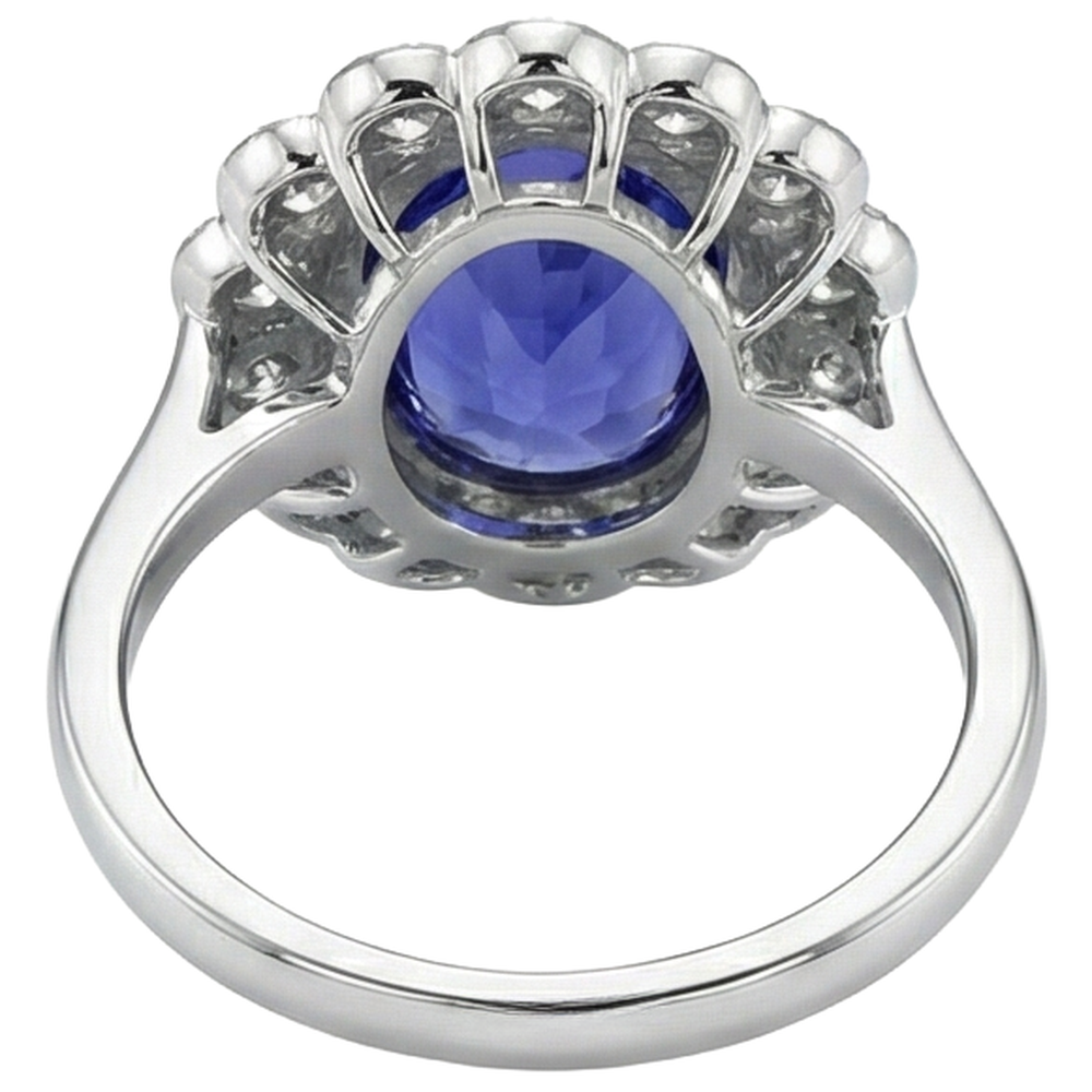 5.15 Ct Oval Bezel Set Tanzanite With Natural Earth Mined Diamond ( Not Lab Grown )s Ring 14K White Gold