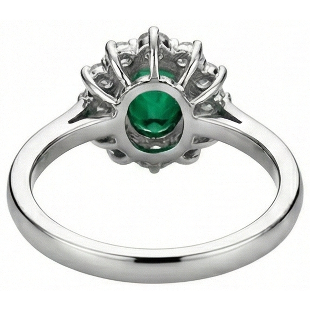 natural round emerald 5.25ct ring on white background