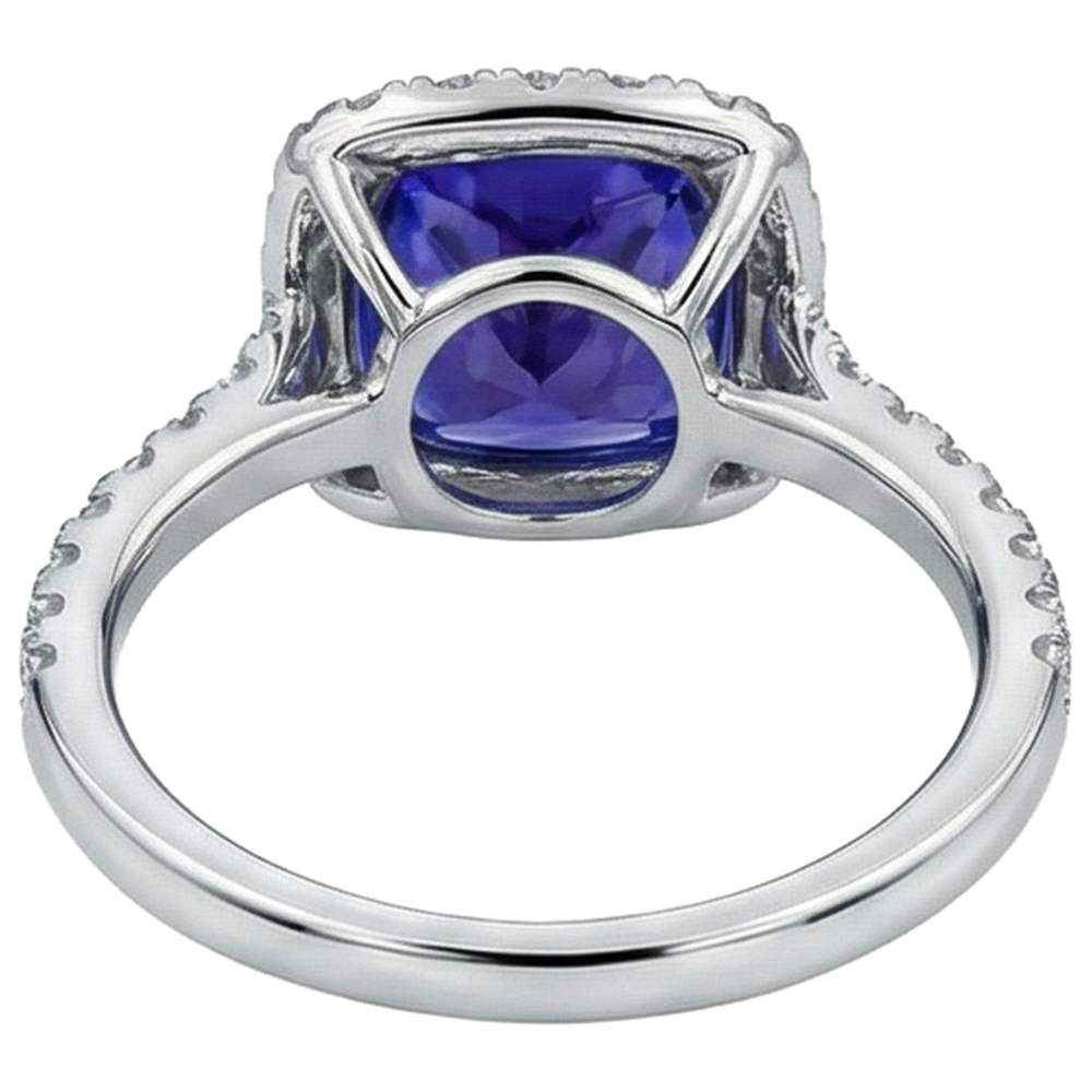5.50 Ct Cushion Tanzanite With Round Natural Earth Mined Diamond ( Not Lab Grown )s Ring Gold