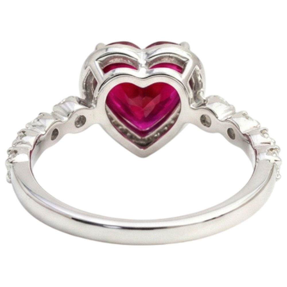 5.50 Ct Heart Shaped Ruby Halo Round Natural Earth Mined Diamond ( Not Lab Grown ) Ring White Gold 14K