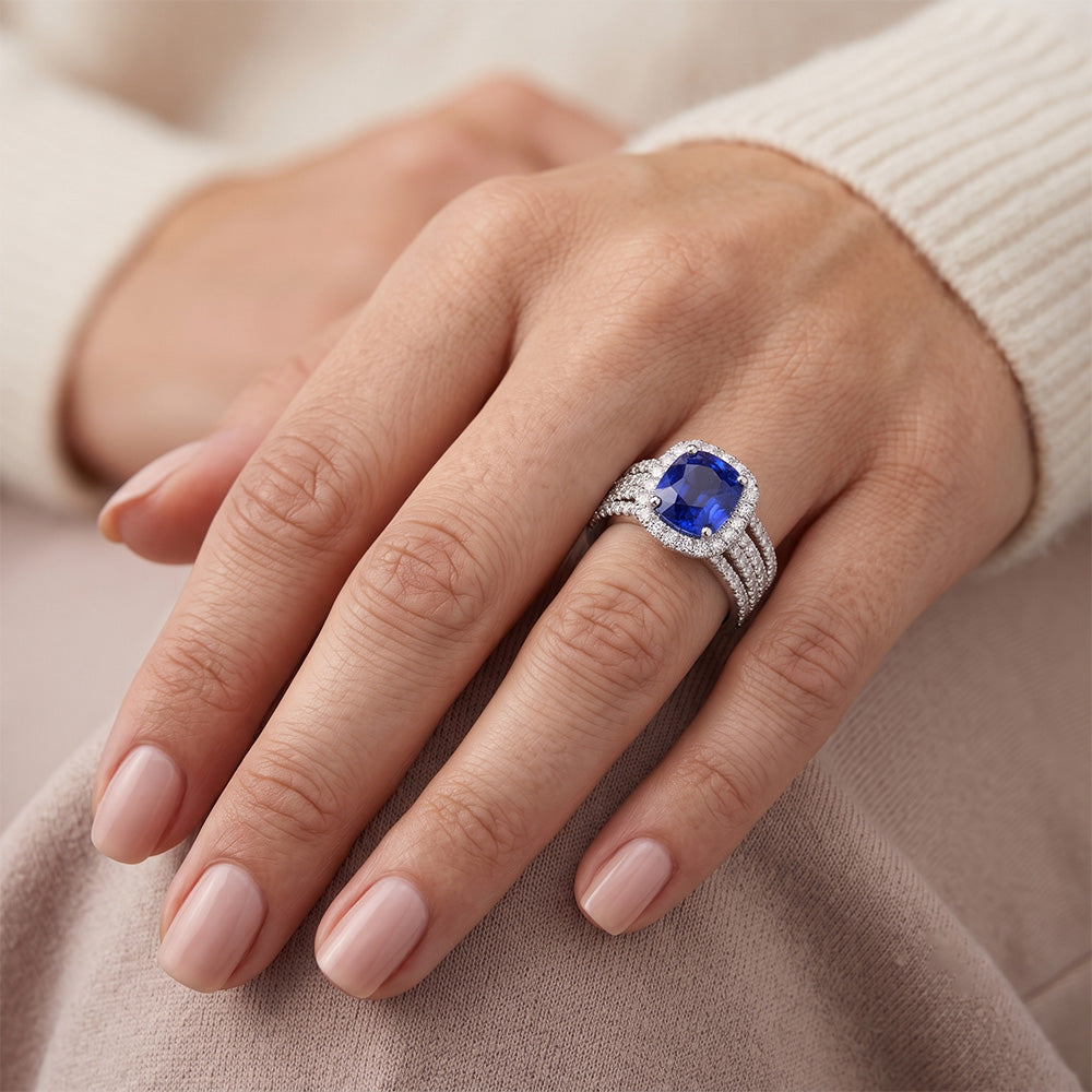 5.80 Ct Prong Ceylon Blue Sapphire Natural Earth Mined Diamond ( Not Lab Grown ) s Fancy Ring White Gold 14K