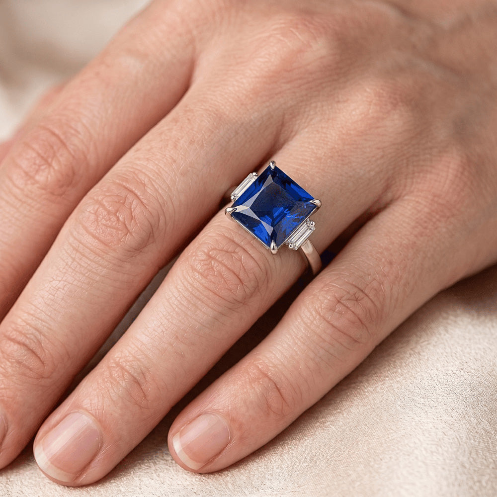 5 Carat Sapphire And Natural Earth Mined Diamond ( Not Lab Grown ) Engagement Ring