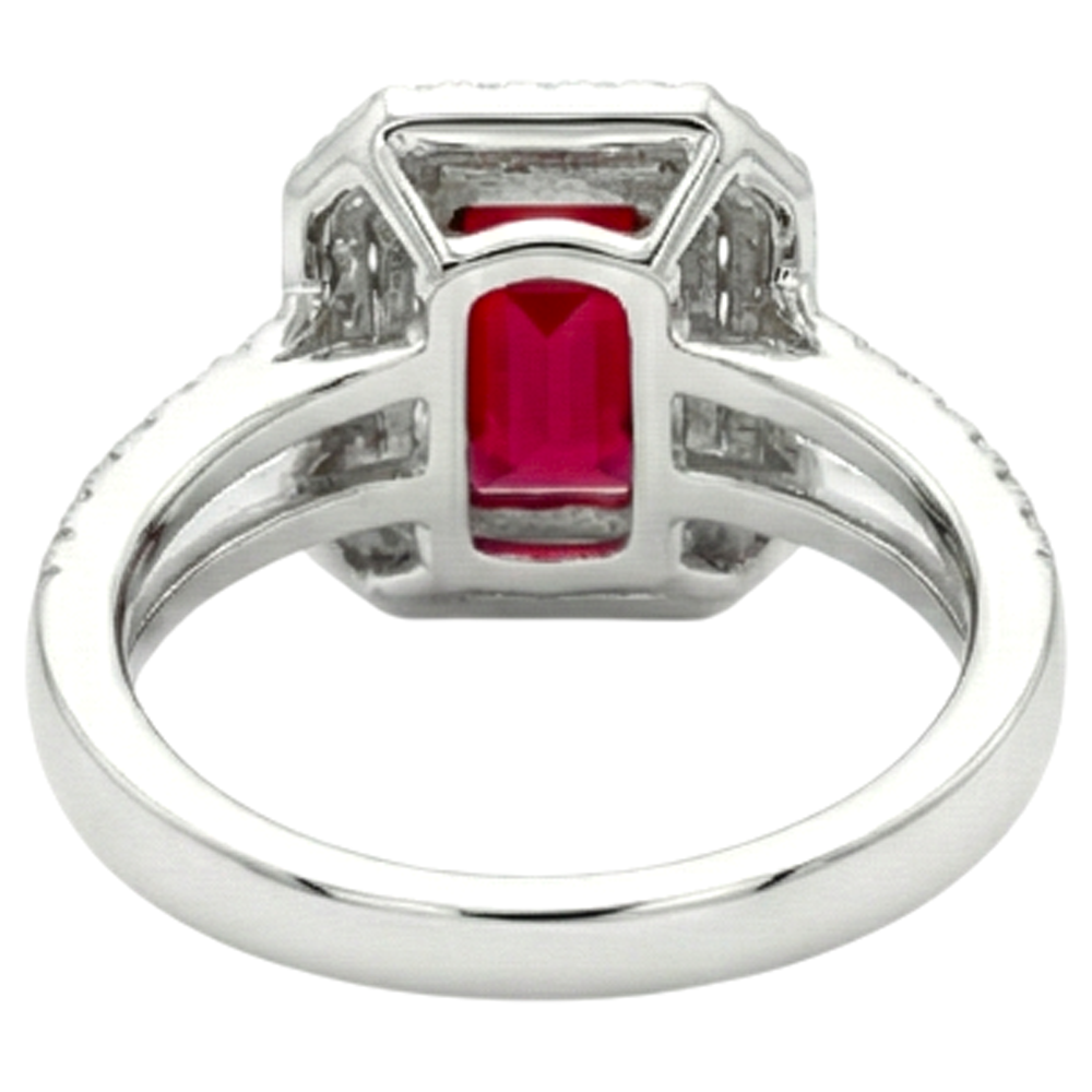 5 Carats Emerald Cut Ruby And Natural Earth Mined Diamond ( Not Lab Grown ) Ring White Gold 14K Jewelry