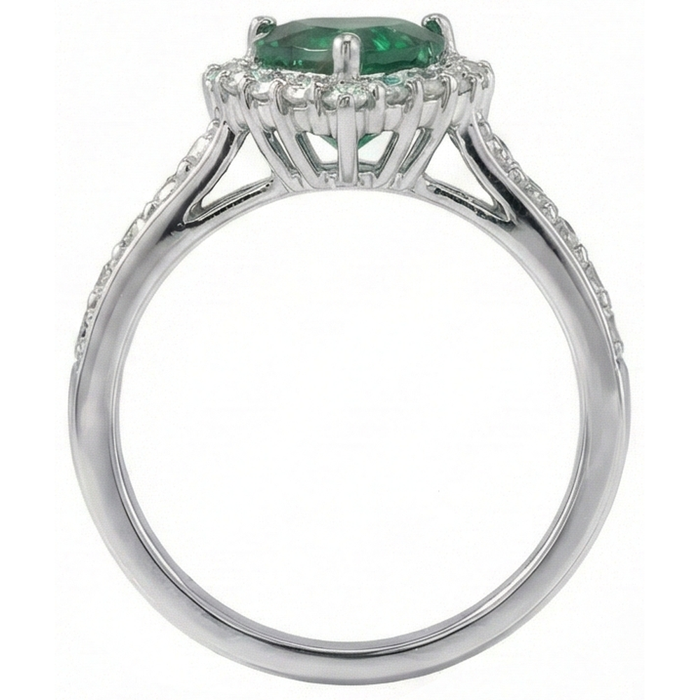 5 Carats Heart Cut Green Emerald And Natural Earth Mined Diamond ( Not Lab Grown ) Ring White 14K