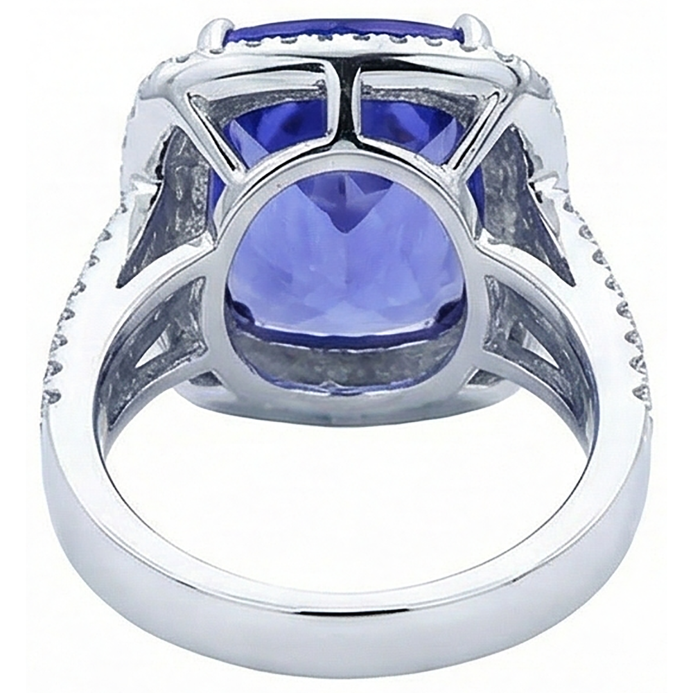 5 Carats Ring Tanzanite Cushion Natural Earth Mined Diamond ( Not Lab Grown )s Solid White Gold