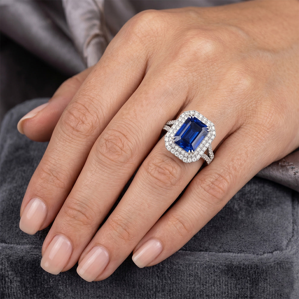 5 Ct. Blue Sapphire With Natural Earth Mined Diamond ( Not Lab Grown ) Ring Solitaire With Accents Jewelry