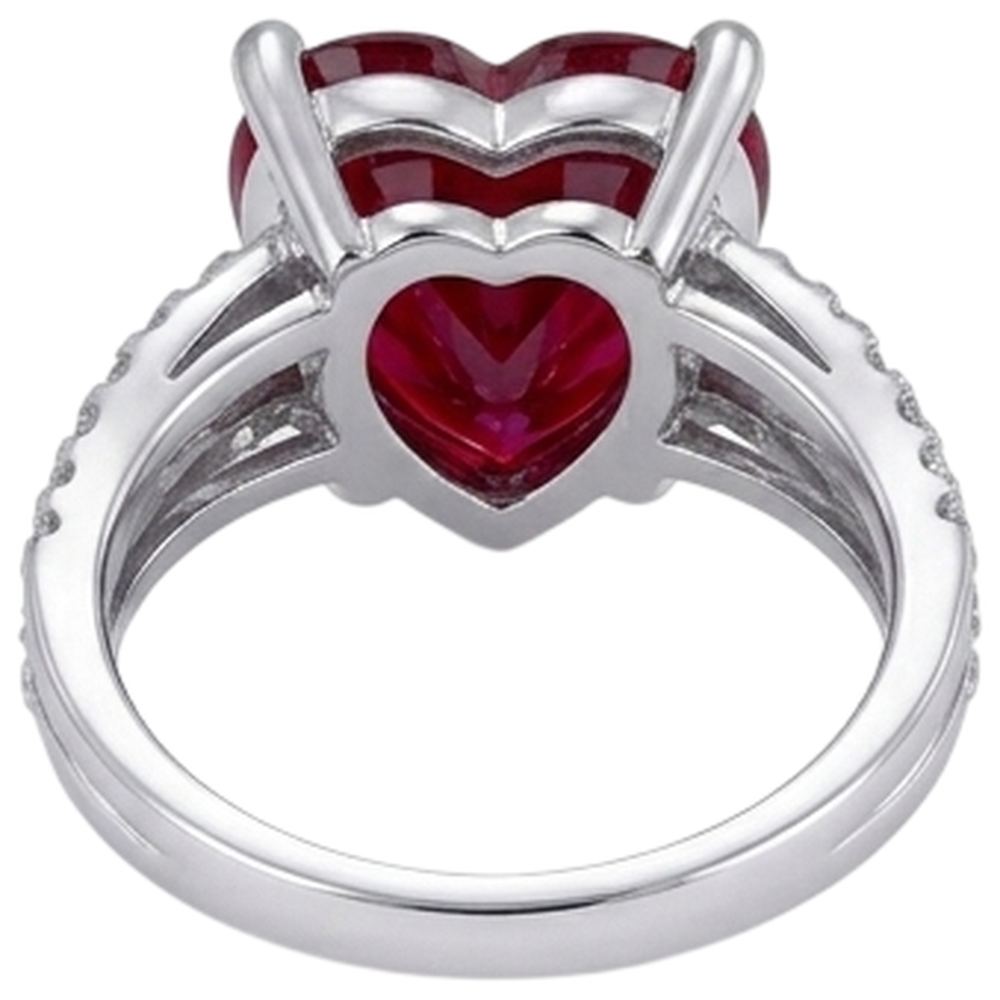 5 Ct Prong Set Red Heart Cut Ruby With Natural Earth Mined Diamond ( Not Lab Grown ) Ring White Gold 14K