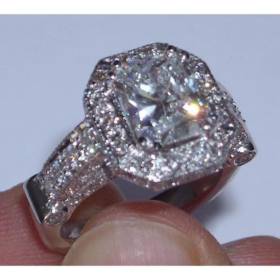 5.01 Carat Radiant Cut Jewelry Real Diamond Halo Engagement Ring