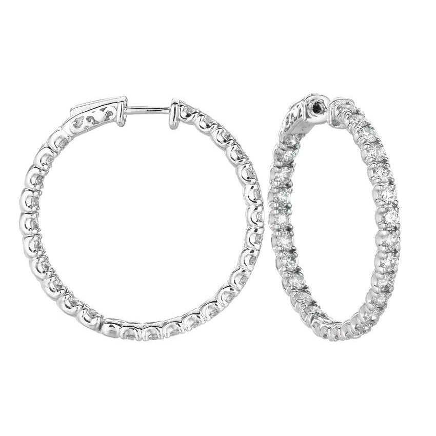 5.04 Carat Round Real Diamond 10 Pointer Hoop Pair Earring Solid Gold 14K - Hoop Earrings-harrychadent.ca