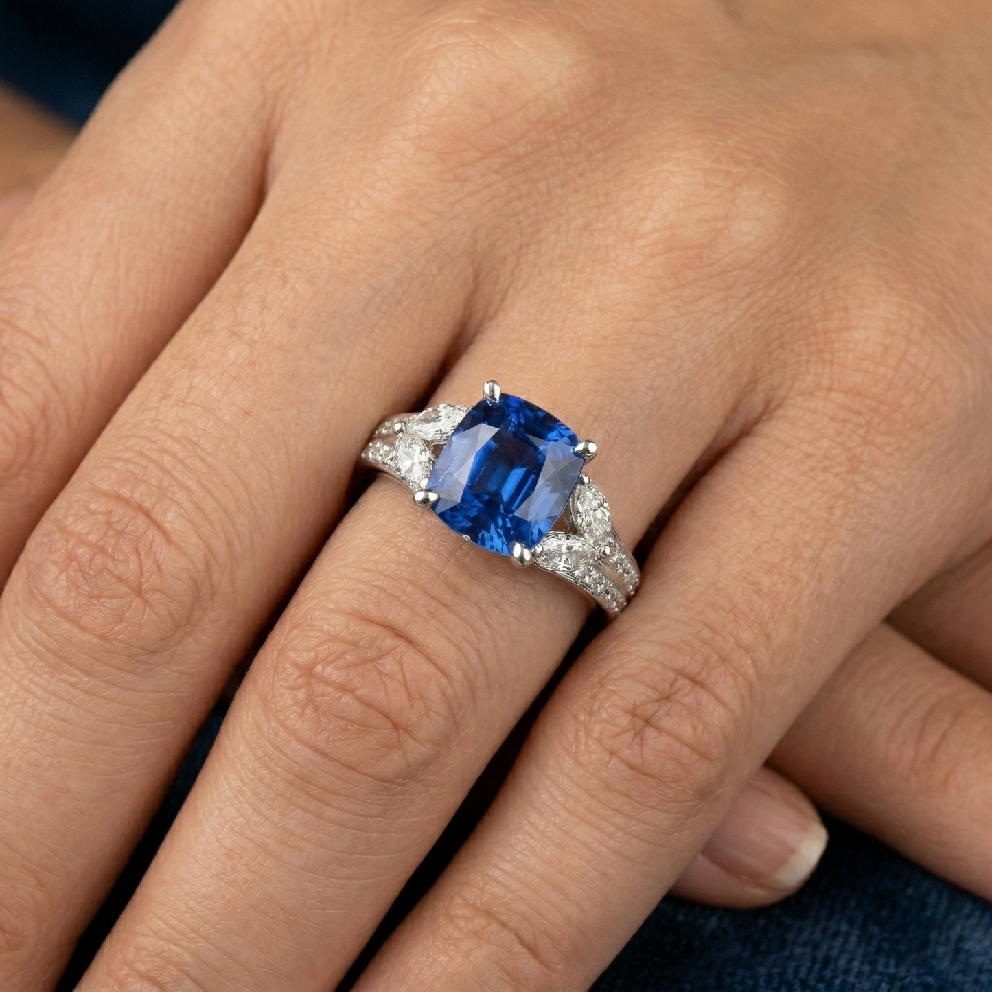 5.10 Ct Ceylon Blue Sapphire And Natural Earth Mined Diamond ( Not Lab Grown ) s Ring White Gold 14K