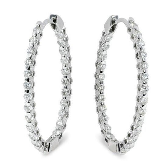 5.20 Carats Sparkling Natural Diamonds Ladies Hoop Earrings Gold White 14K