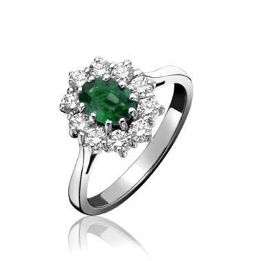 5.25 Carats Green Emerald And Diamonds Engagement Ring White Gold 14K