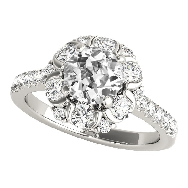 5.25 Carats Halo Round Real Old Miner Diamond Ring Flower Style White Gold