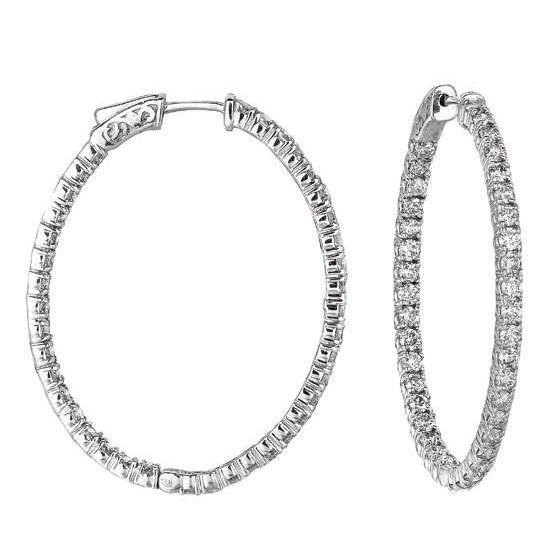 5.46 Carat Genuine Diamonds Hoop Earrings Pair White Gold 14K
