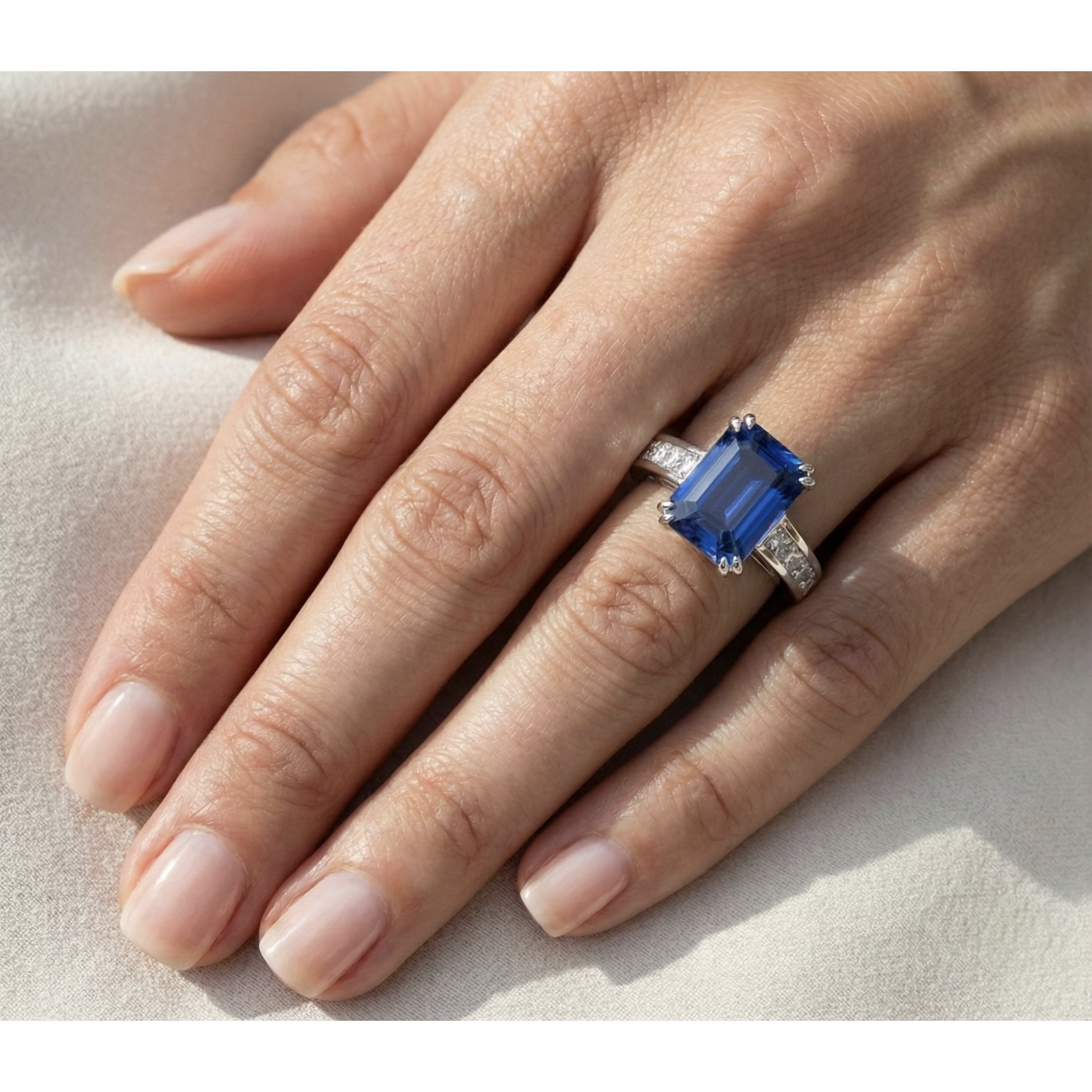 5 Carat Ceylon Emerald Sapphire Natural Earth Mined Diamond ( Not Lab Grown ) Ring