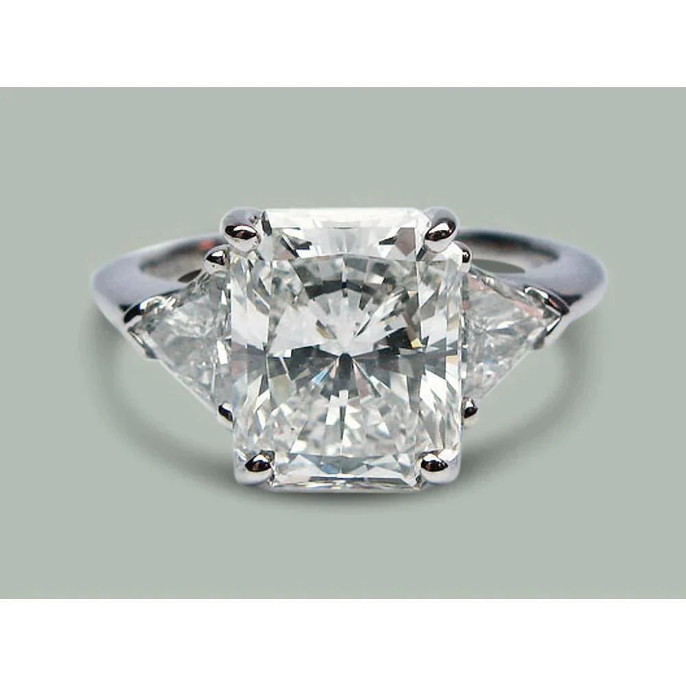 5 Carat Radiant Real Diamond Three Stone Ring