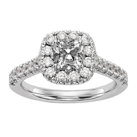 5 Carats Gold Halo Wedding Ring Cushion Old Miner Genuine Diamond 14K Gold