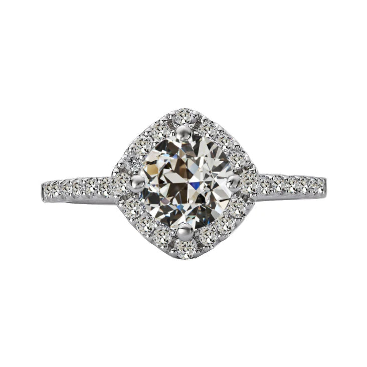5 Carats Round Old Mine Cut Real Diamond Halo Engagement Ring