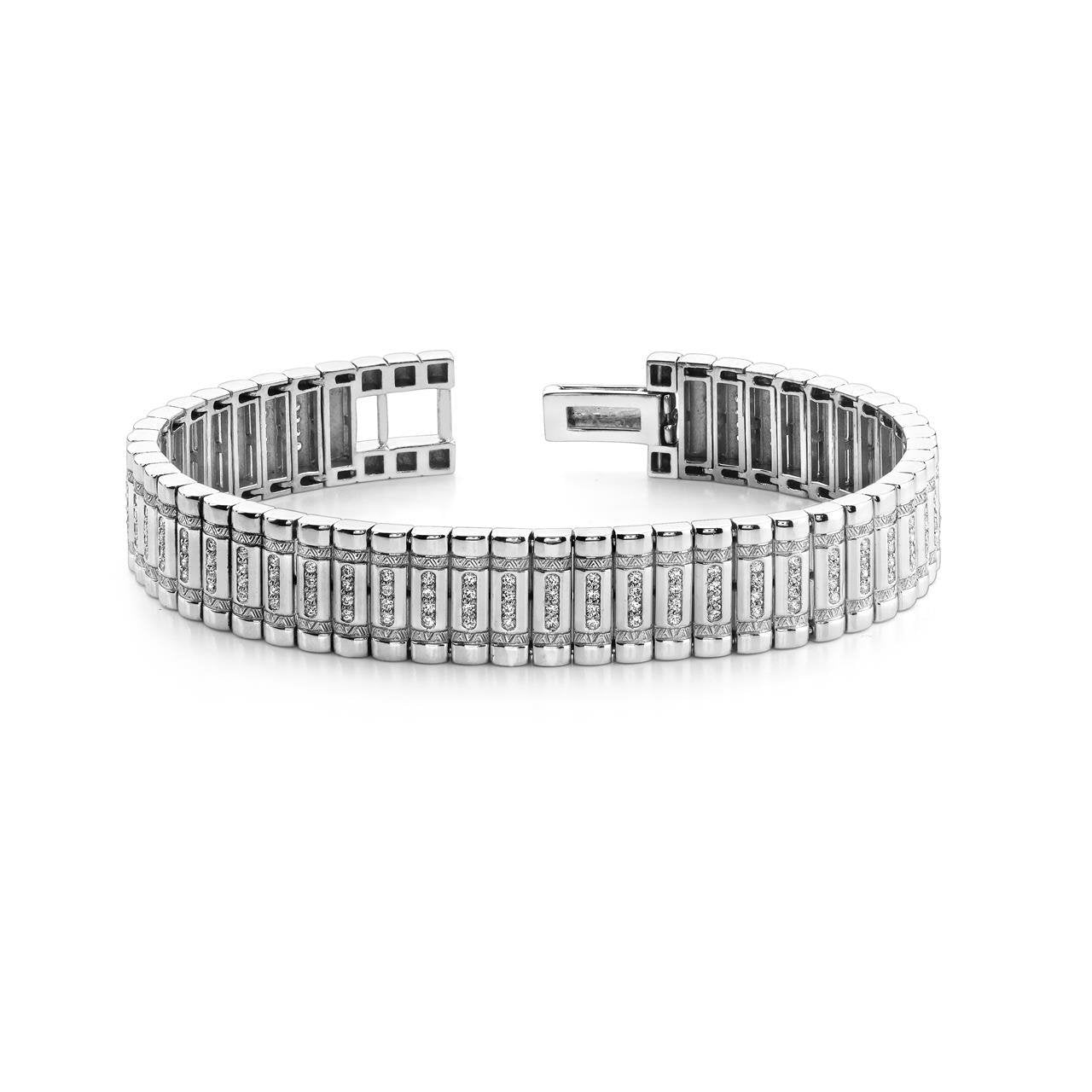 5 Carats Small Round Cut Genuine Diamonds Column Mens Bracelet White Gold 14K