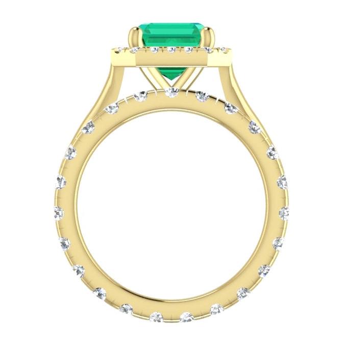5 Ct Halo Green Emerald Ring Set