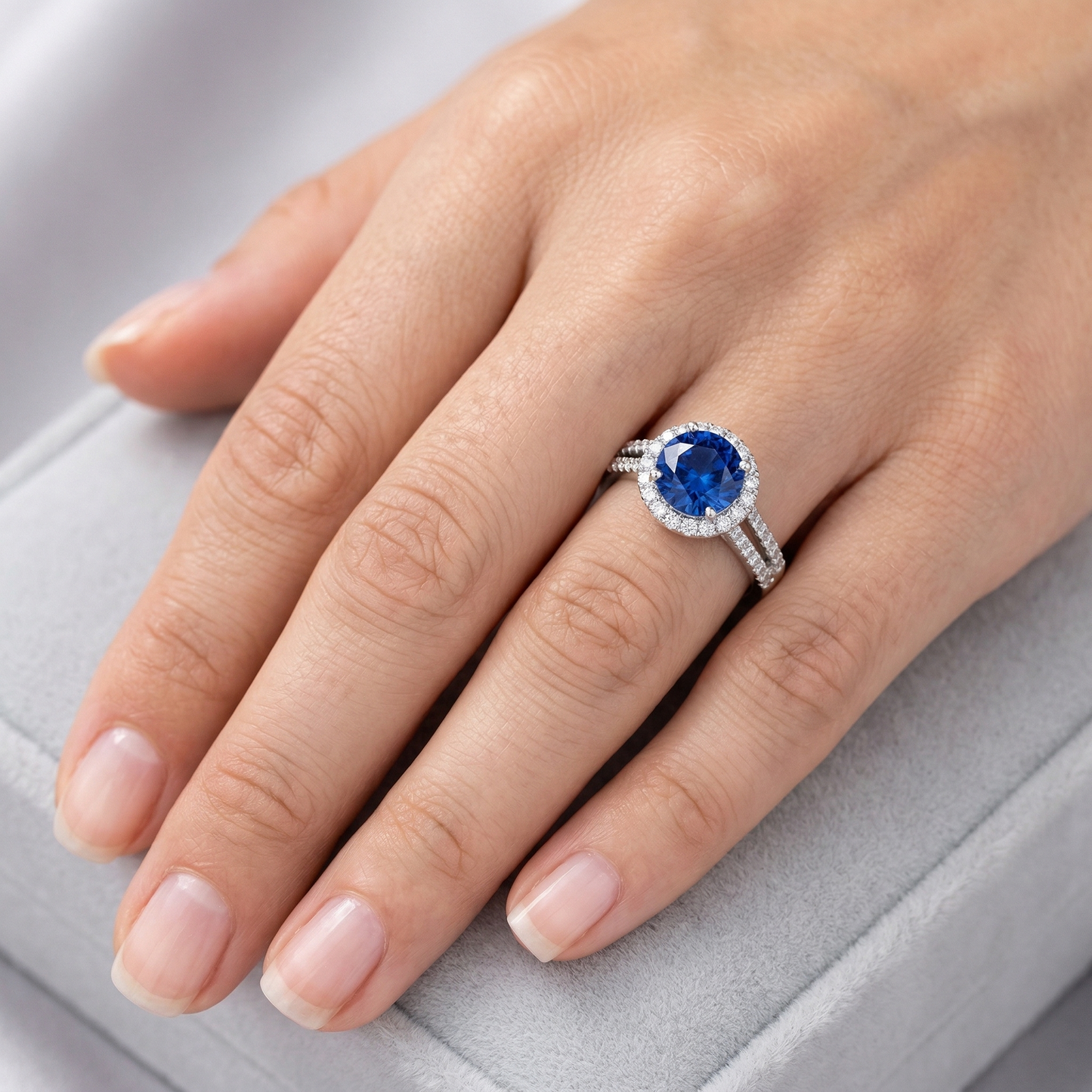 5 Ct Round Ceylon Sapphire With Natural Earth Mined Diamond ( Not Lab Grown ) s Ring White Gold 14K