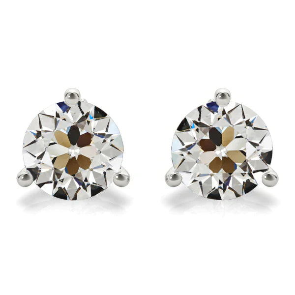 Fine Diamond Antique Cushion Stud Earrings in 14K White Gold – main view