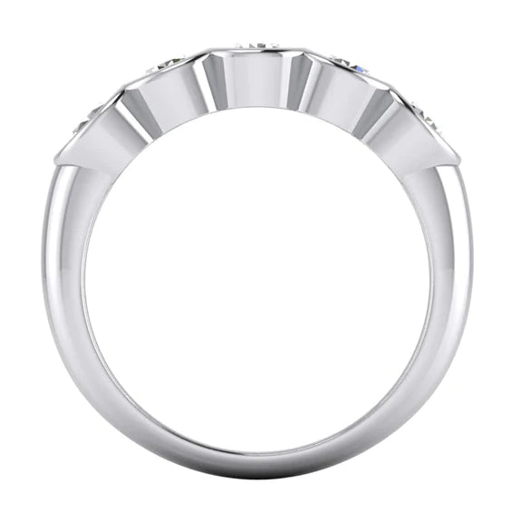 5 Stone Natural Diamond Anniversary Band Half Bezel Setting 1.50 Carats