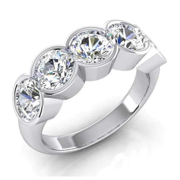 5 Stone Half Bezel Round Lab Grown Diamond Band 3 Carats