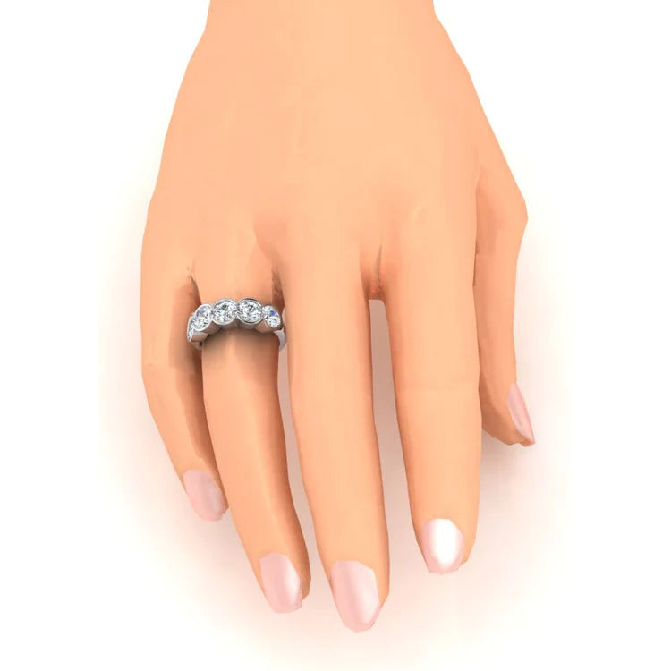 5 Stone Half Bezel Round Lab Grown Diamond Band 3 Carats