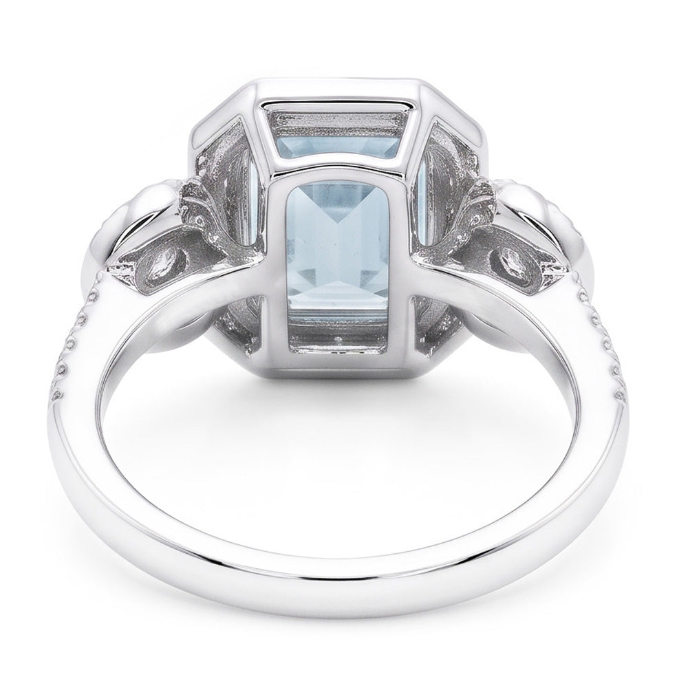 6.25 Ct Emerald Cut Aquamarine And Small Natural Earth Mined Diamond ( Not Lab Grown )s Ring White Gold