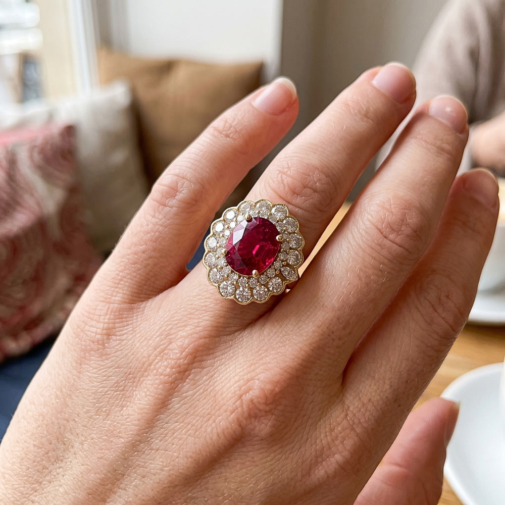 6.75 Carats Red Tourmaline And White Natural Earth Mined Diamond ( Not Lab Grown )s Ring White Gold 14K