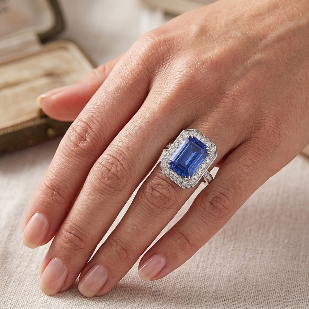 6 Carat Elegant Sapphire Engagement Halo Ring