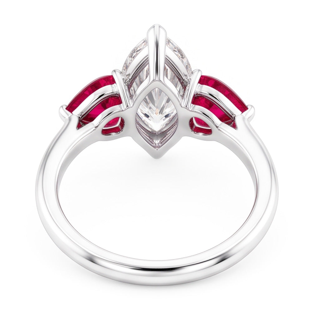 6 Carat Marquise Natural Earth Mined Diamond ( Not Lab Grown ) Ring With Rubies