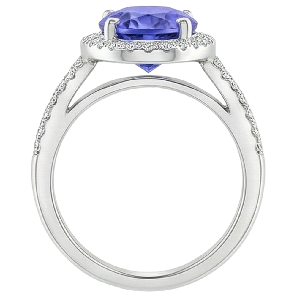 6 Ct Halo Tanzanite With Natural Earth Mined Diamond ( Not Lab Grown )s Ring White Gold 14K