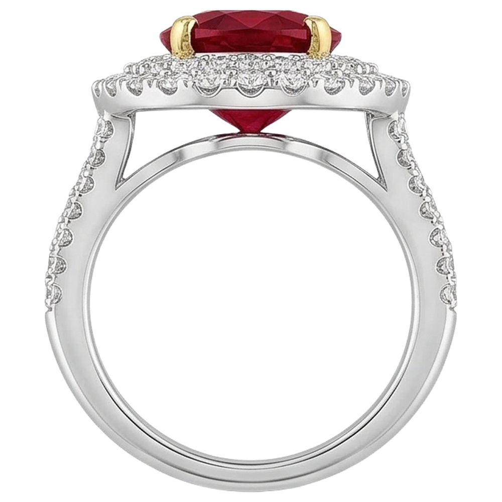 6 Ct Red Ruby With Natural Earth Mined Diamond ( Not Lab Grown )s Ring Prong Set Gold 14K