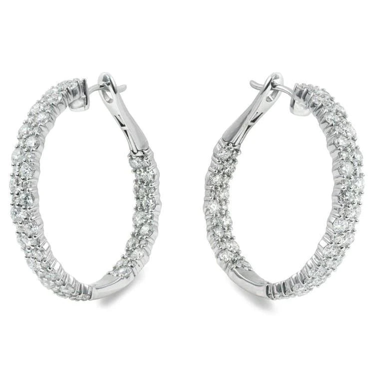 6.20 Carats Round Brilliant Cut Real Diamonds Lady Hoop Earrings 14K Gold
