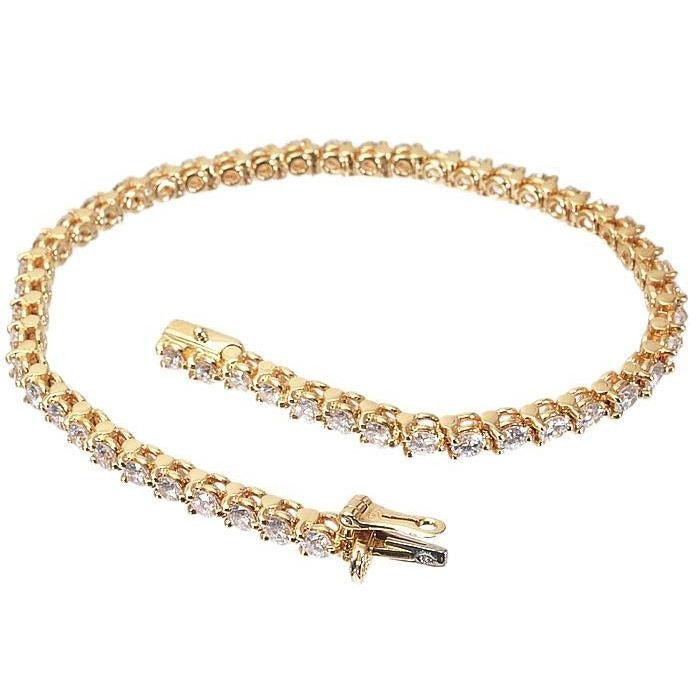6.35 Carats Prong Set Real Round Cut Diamonds Tennis Bracelet YG 14K
