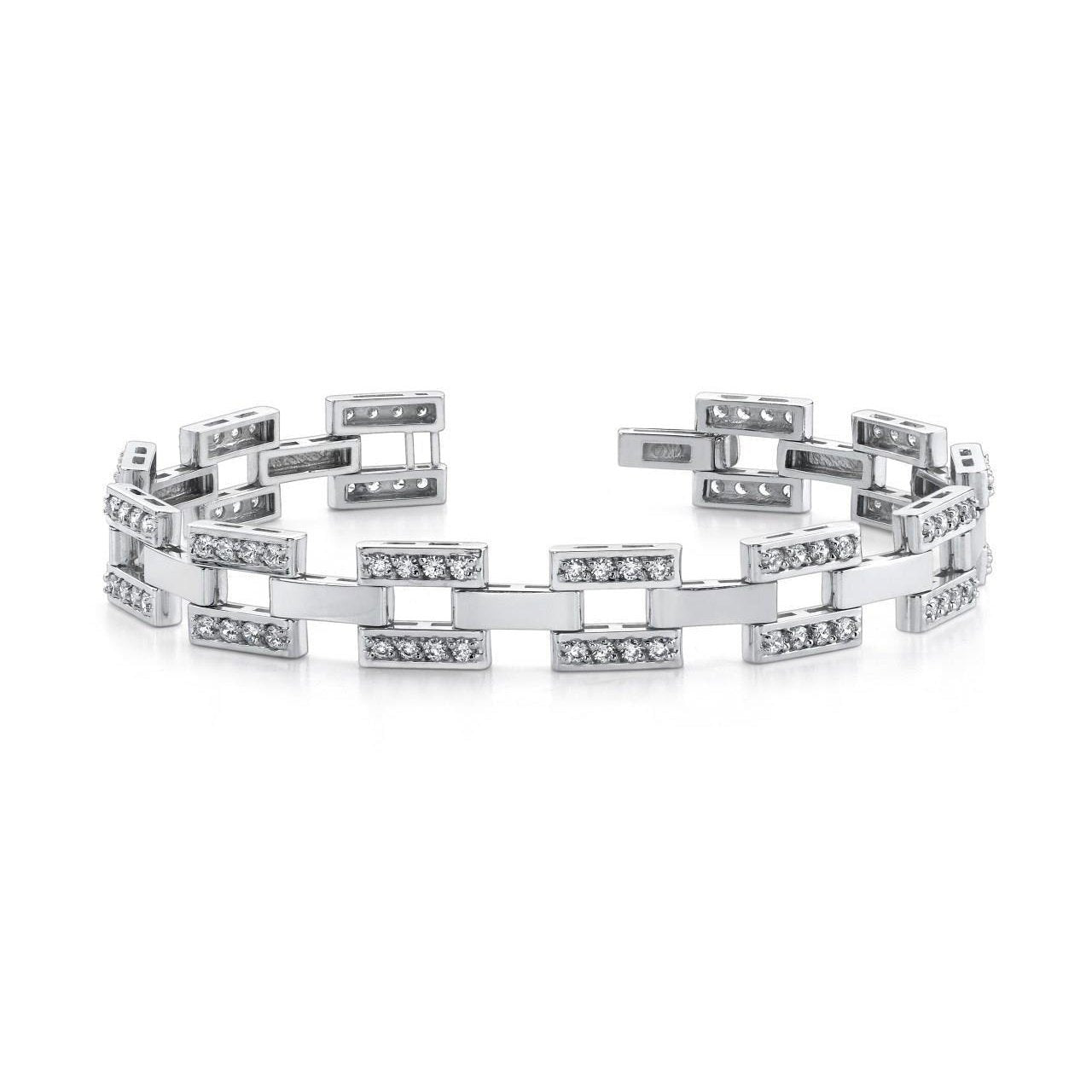 6 Carats Genuine Round Diamond Men Link Bracelet White Gold 14K