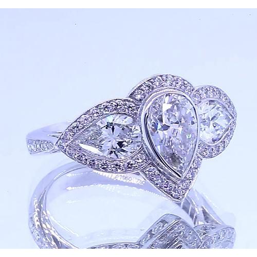 6 Carats Pear Genuine Diamond Anniversary Ring Vintage Style White Gold