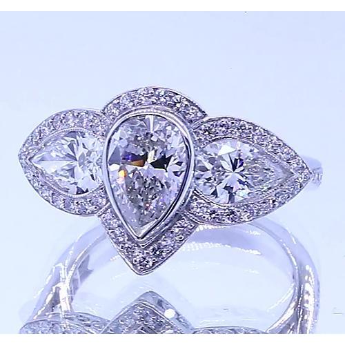 6 Carats Pear Genuine Diamond Anniversary Ring Vintage Style 14K