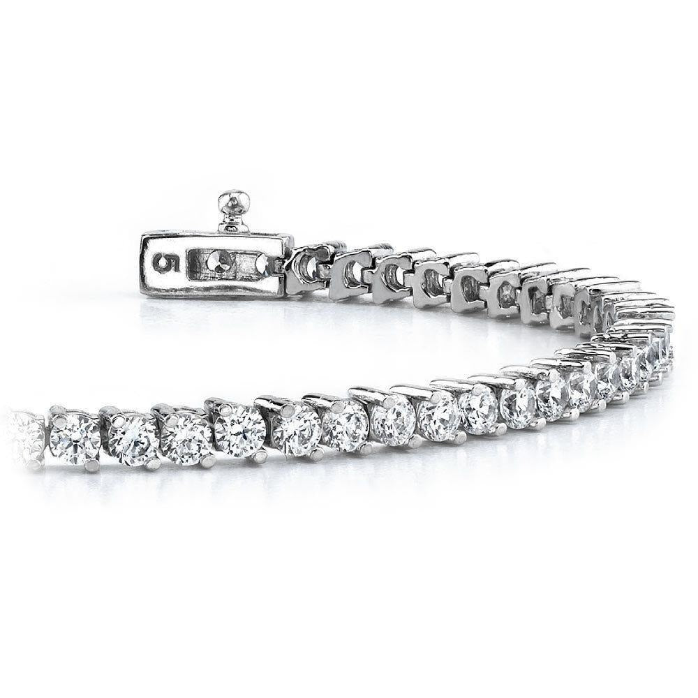 6 Carats Prong Set Round Cut Real Diamond Tennis Bracelet White Gold 14K - Tennis Bracelet-harrychadent.ca