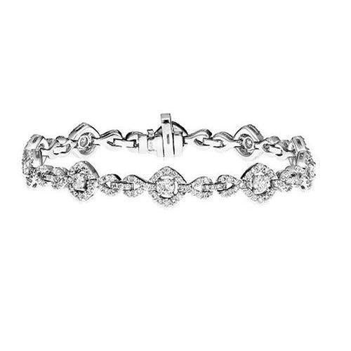 6 Carats Round Halo Style Women Link Bracelet Real White Gold Jewelry New