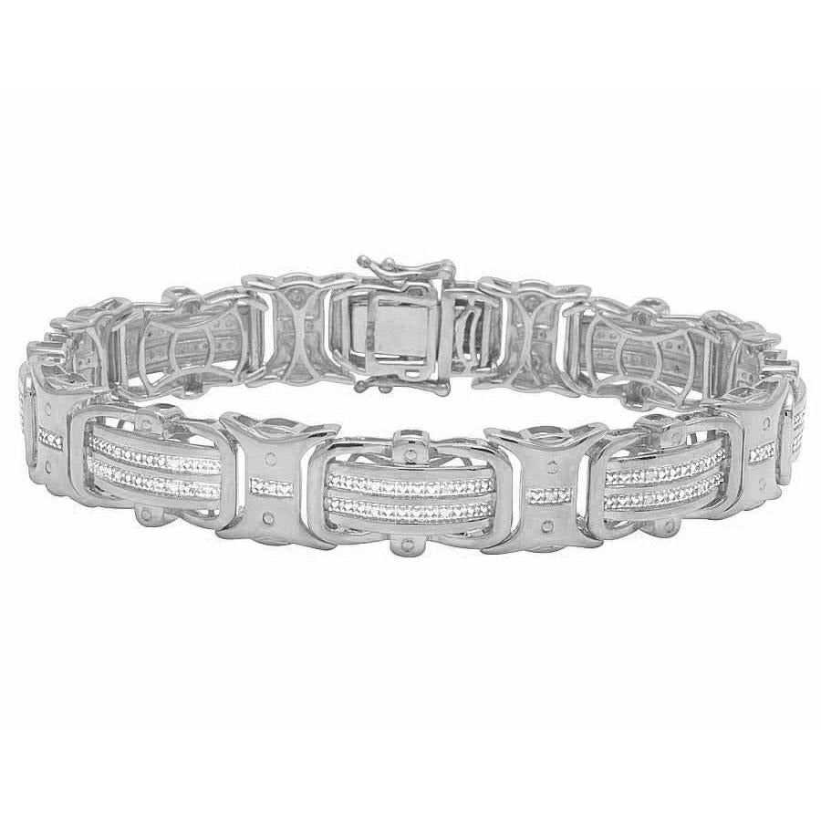 6 Carats Round Shape Real Men Diamond Bracelet White Gold 14K