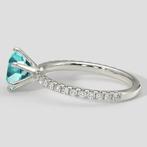 6 Prong Round Paraiba Ring with Diamond Accents