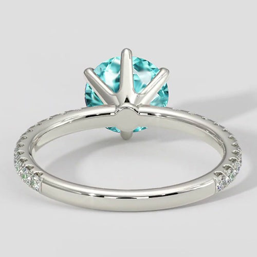6 Prong Round Paraiba Ring with Diamond Accents