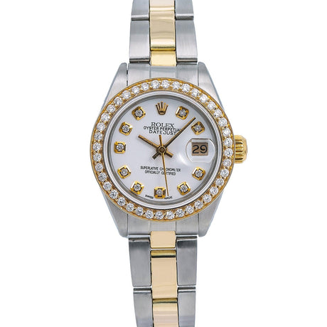 Datejust Rolex Ladies Watch Two Tone Oyster Bracelet Diamond Dial