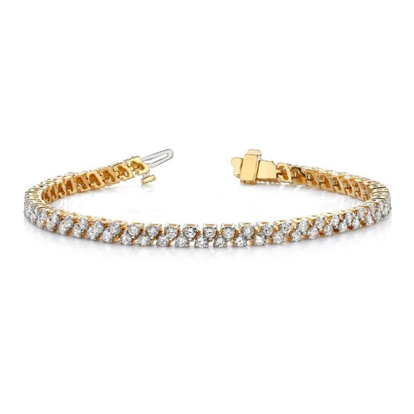 6 Carats Round Brilliant Lab Grown Diamond Tennis Bracelet Yellow Gold 14K
