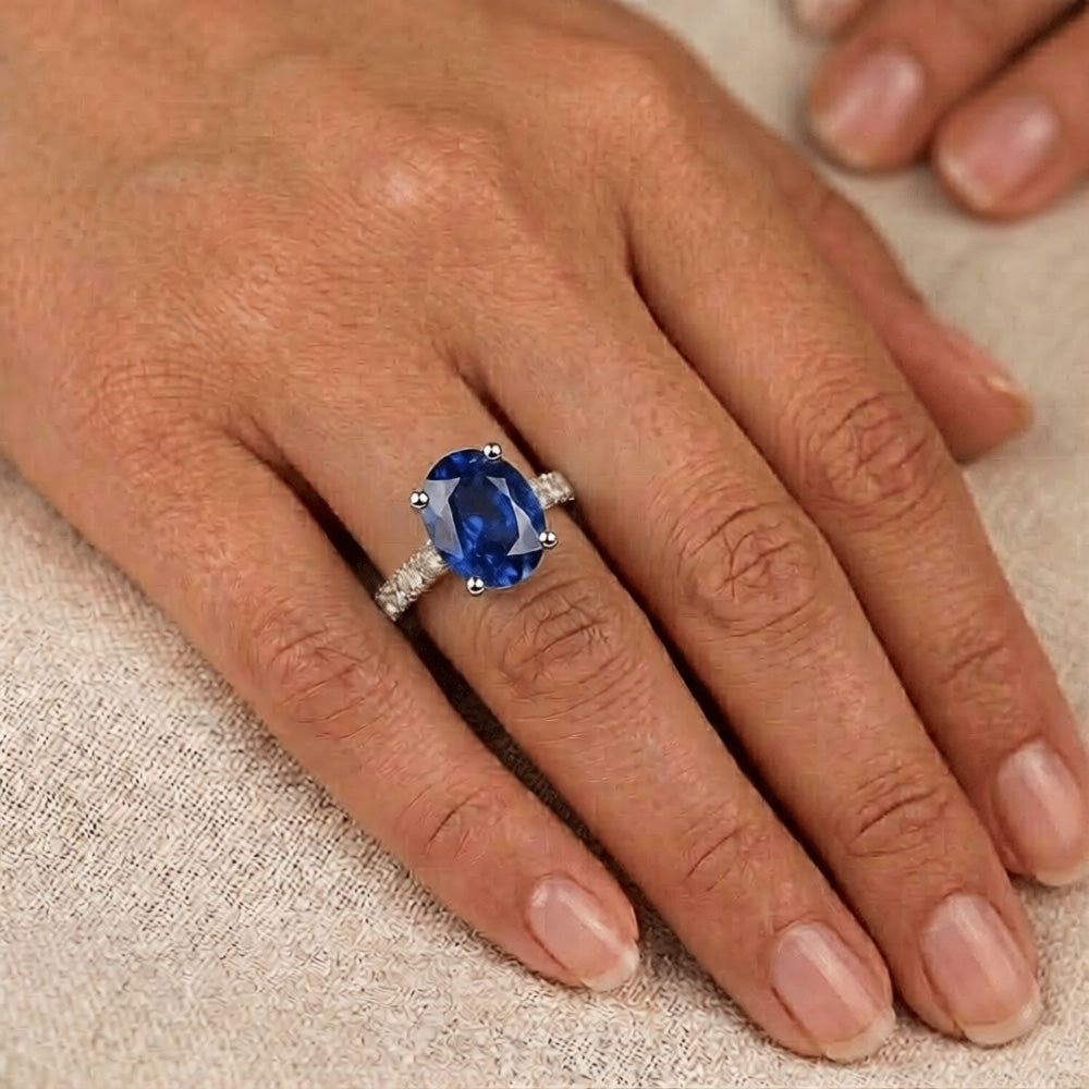 7 Carat Sapphire Natural Earth Mined Diamond ( Not Lab Grown ) Engagement Ring