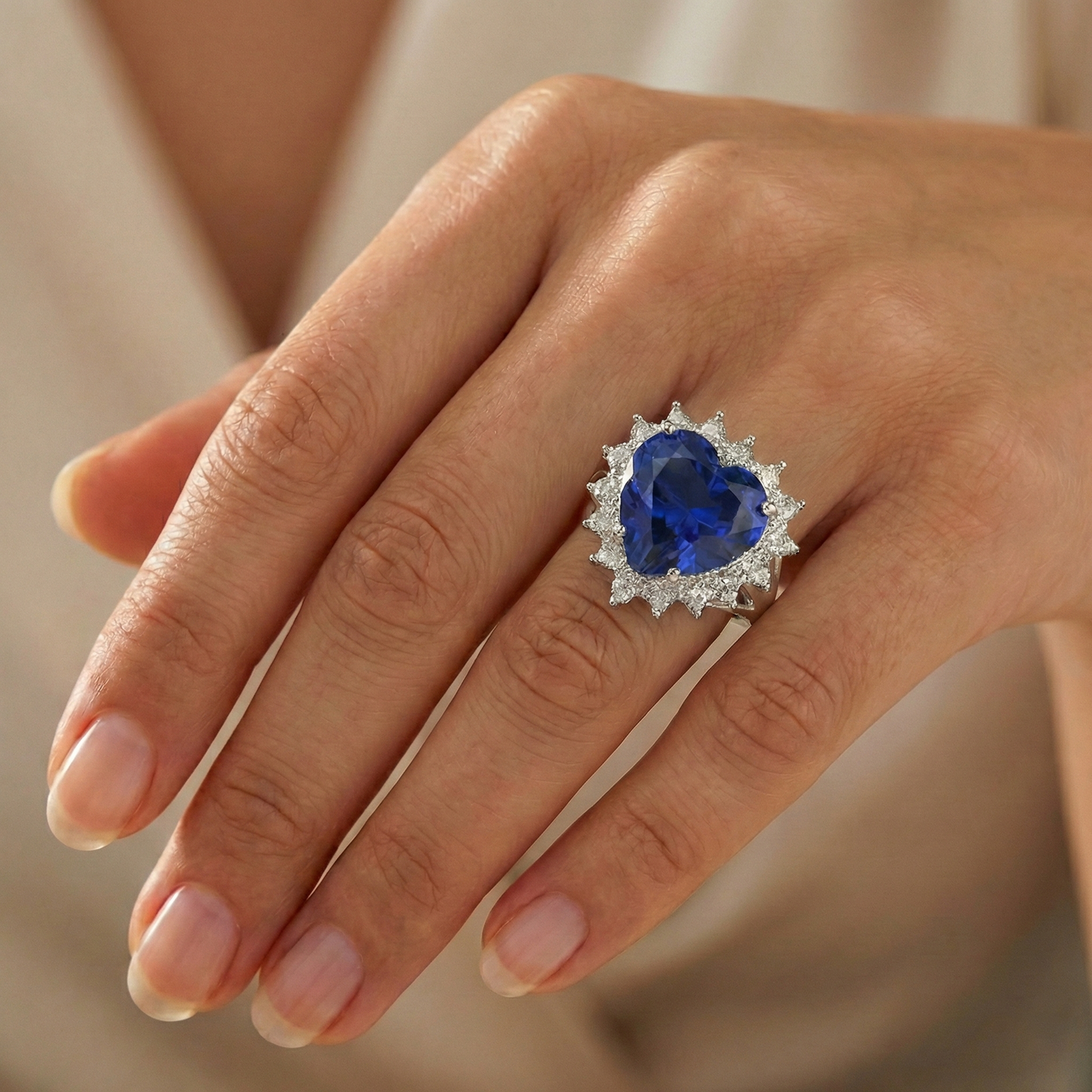 7.60 Ct Heart Sri Lanka Blue Sapphire And Natural Earth Mined Diamond ( Not Lab Grown ) s Ring