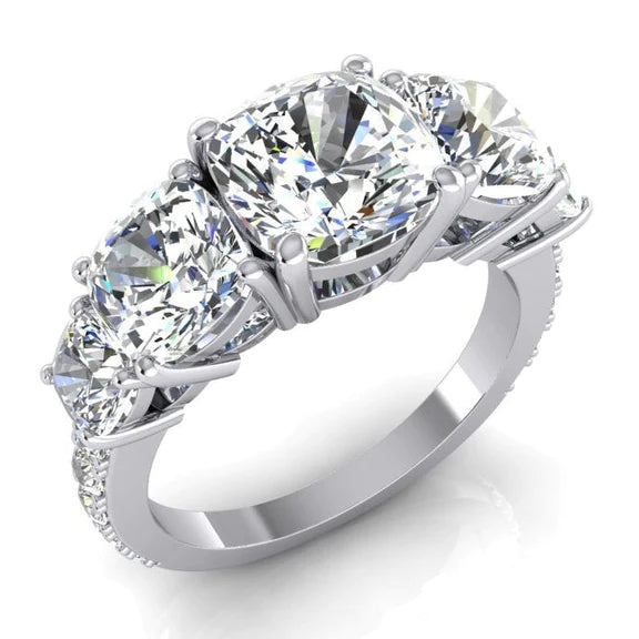 7 Carats Cushion Natural Diamond Gold Engagement Ring With Accents